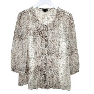 Talbots Sheer Pintuck Animal Print Chiffon Layered Blouse - Size 12